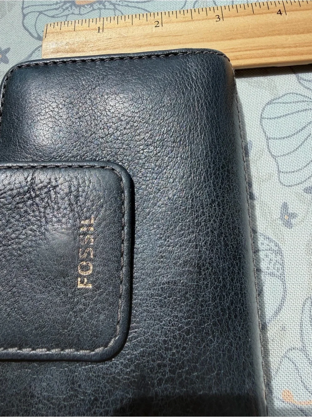 Fossil Navy Blue Leather Tab Wallet Zip Coin Pocket Card Organizer